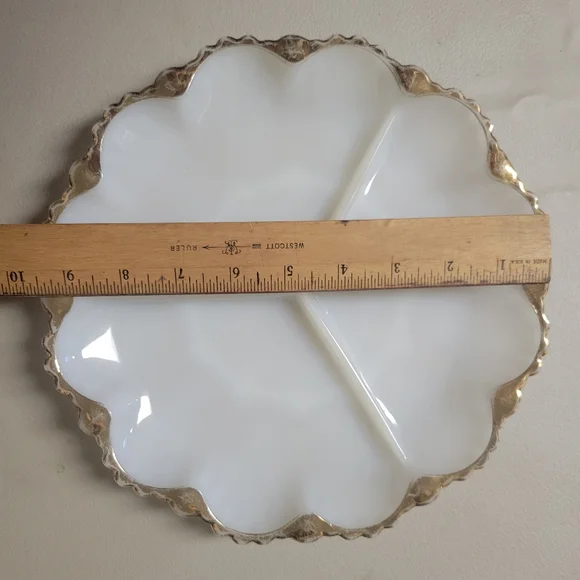Vintage Milk Glass Relish Plate and Bowl with Gold accent Trim - Picture 3 of 14